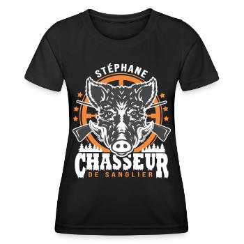 Stéphane chasseur de sanglier Humour Chasse - T-shirt sport Femme - noir - Devant - AI Model Female 172 light (172cm)