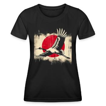 Drapeau de la grue japonaise - T-shirt sport Femme - noir - Devant - AI Model Female 172 light (172cm)