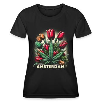 Amsterdam Holland Tulip Hemp Cannabis - Women's Functional T-Shirt - black - Front - AI Model Female 172 light (172cm)
