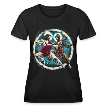 Jésus contre Bouddha - T-shirt sport Femme - noir - Devant - AI Model Female 172 light (172cm)