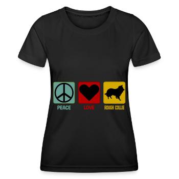 Langhaarcollie Langhaar Rough Collie Peace Love - Frauen Funktions-T-Shirt - Schwarz - Vorne - AI Model Female 172 light (172cm)