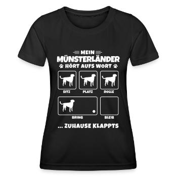 Kleiner Münsterländer Hundetricks Vorstehhund - Frauen Funktions-T-Shirt - Schwarz - Vorne - AI Model Female 172 light (172cm)