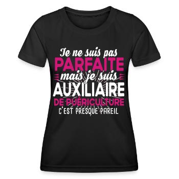 Auxiliaire de puériculture Puéricultrice Métier - T-shirt sport Femme - noir - Devant - AI Model Female 172 light (172cm)