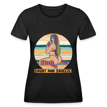 EROTIC SEXY GIRL SQUAT AND SQUEEZE - Frauen Funktions-T-Shirt - Schwarz - Vorne - AI Model Female 172 light (172cm)