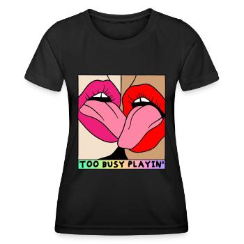 EROTIC GIRLS TOO BUSY PLAYING SEXY FRENCH KISS - Frauen Funktions-T-Shirt - Schwarz - Vorne - AI Model Female 172 light (172cm)
