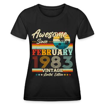 Février 1983 Anniversaire né Retro - T-shirt sport Femme - noir - Devant - AI Model Female 172 light (172cm)
