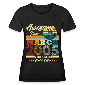 Mars 2005 Anniversaire né Rétro - T-shirt sport Femme - noir - Devant - AI Model Female 172 light (172cm)