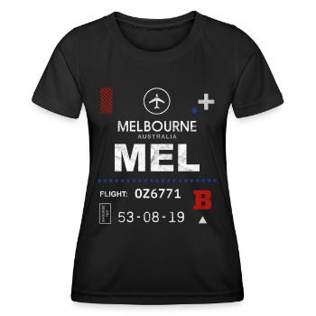 Etikett des Flughafens Melbourne - Frauen Funktions-T-Shirt - Schwarz - Vorne - AI Model Female 172 light (172cm)
