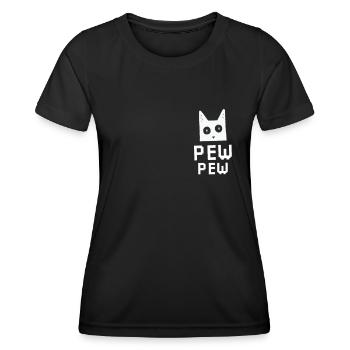 Pew Pew Cat Meme Katze - Frauen Funktions-T-Shirt - Schwarz - Vorne - AI Model Female 172 light (172cm)