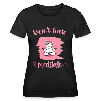 Licorne Méditation Relaxation Yoga Cadeau - T-shirt sport Femme - noir - Devant - AI Model Female 172 light (172cm)