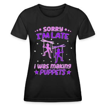 Marionnettes et marionnettistes sur la scène de marionnettes - T-shirt sport Femme - noir - Devant - AI Model Female 172 light (172cm)