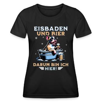 Eisbad und Bier French Bulldog Bulldogge Eisbaden - Frauen Funktions-T-Shirt - Schwarz - Vorne - AI Model Female 172 light (172cm)