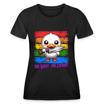 Regenbogen Lgbtq Pride Ente - Be Gay Do Crime - Frauen Funktions-T-Shirt - Schwarz - Vorne - AI Model Female 172 light (172cm)