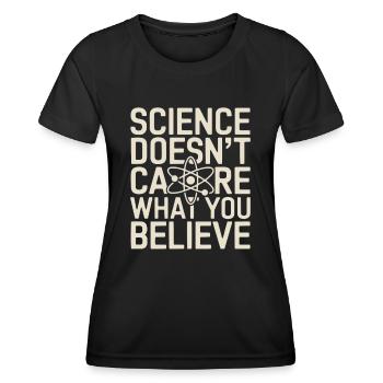 Science et recherche vs. foi - Proverbes - T-shirt sport Femme - noir - Devant - AI Model Female 172 light (172cm)
