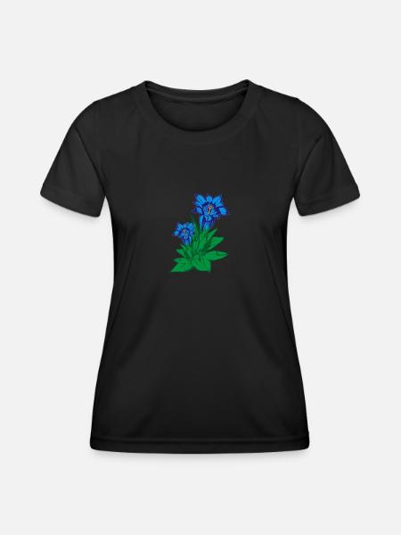 Enzian Bergblume Blume - Frauen Funktions-T-Shirt - Schwarz