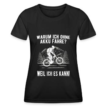 Fahrrad MTB fahren ohne Akku Strom Downhill - Frauen Funktions-T-Shirt - Schwarz - Vorne - AI Model Female 172 light (172cm)