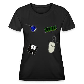 Retro Computer Diskette VGA Maus Arbeitsspeicher - Frauen Funktions-T-Shirt - Schwarz - Vorne - AI Model Female 172 light (172cm)