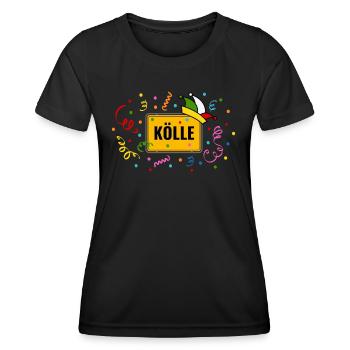 Kölle Karneval Ortsschild Fasching Narrenkappe - Frauen Funktions-T-Shirt - Schwarz - Vorne - AI Model Female 172 light (172cm)