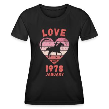 Love Horse Riding Birthday January 1978 - Women's Functional T-Shirt - black - Front - AI Model Female 172 light (172cm)
