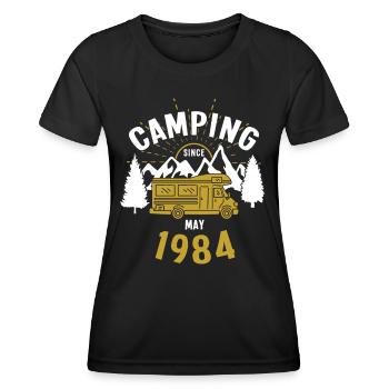 Birthday: Camping since May 1984 Motorhome - Women's Functional T-Shirt - black - Front - AI Model Female 172 light (172cm)