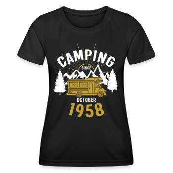 Birthday: Camping since October 1958 Motorhome - Women's Functional T-Shirt - black - Front - AI Model Female 172 light (172cm)