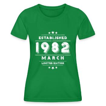 Birthday in March 1982 - March - Women's Functional T-Shirt - kelly green - Front - AI Model Female 172 dark (172cm)
