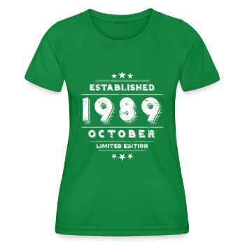 Birthday in October 1989 - October - Women's Functional T-Shirt - kelly green - Front - AI Model Female 172 dark (172cm)
