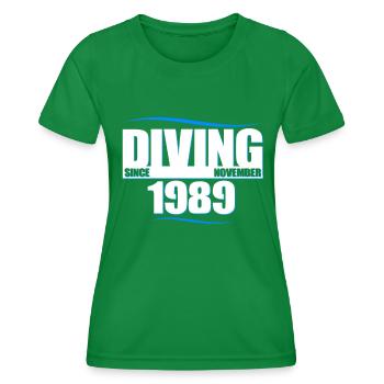 Taucher Geburtstag - Diving since November 1989 - Frauen Funktions-T-Shirt - Kelly Green - Vorne - AI Model Female 172 dark (172cm)