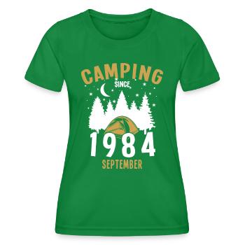 Birthday: Camping since September 1984 Camping - Women's Functional T-Shirt - kelly green - Front - AI Model Female 172 dark (172cm)