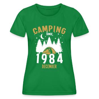 Birthday: Camping since December 1984 Camping - Women's Functional T-Shirt - kelly green - Front - AI Model Female 172 dark (172cm)