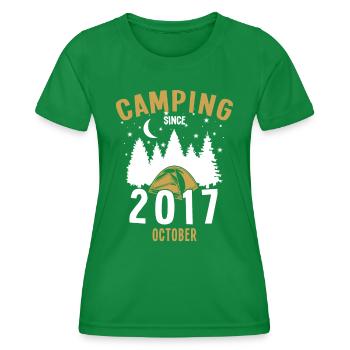 Date de naissance : Camping depuis octobre 2017 Zelten - T-shirt sport Femme - vert - Devant - AI Model Female 172 dark (172cm)