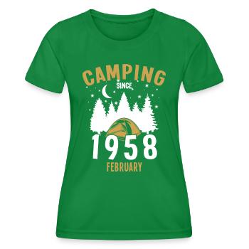 Birthday: Camping since February 1958 Zelten - Women's Functional T-Shirt - kelly green - Front - AI Model Female 172 dark (172cm)