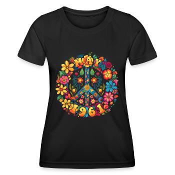 Flower Power Hippie Birthday - May 1961 - Women's Functional T-Shirt - black - Front - AI Model Female 172 light (172cm)