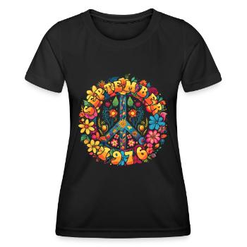 Flower Power Hippie Geburstag - September 1976 - Frauen Funktions-T-Shirt - Schwarz - Vorne - AI Model Female 172 light (172cm)