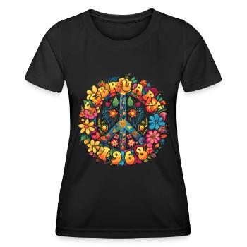 Flower Power Hippie Birthday - Février 1968 - T-shirt sport Femme - noir - Devant - AI Model Female 172 light (172cm)