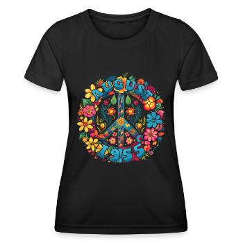 Flower Power Hippie Birthday - August 1955 - Women's Functional T-Shirt - black - Front - AI Model Female 172 light (172cm)