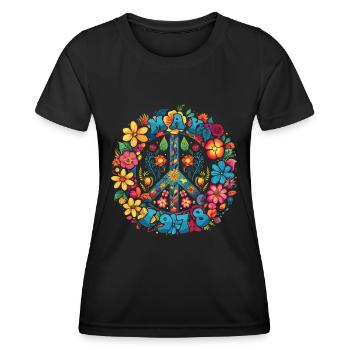 Flower Power Hippie Birthday - May 1978 - Women's Functional T-Shirt - black - Front - AI Model Female 172 light (172cm)