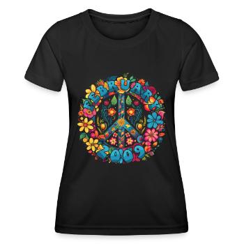 Flower Power Hippie Birthday - February 2009 - Women's Functional T-Shirt - black - Front - AI Model Female 172 light (172cm)