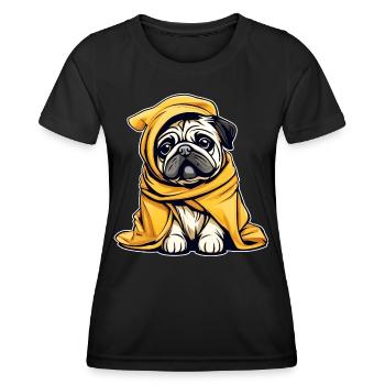 Cute little pug in bathrobe - Women's Functional T-Shirt - black - Front - AI Model Female 172 light (172cm)