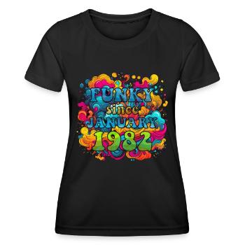 Funky Birthday: January 1982 - Psychadelic - Women's Functional T-Shirt - black - Front - AI Model Female 172 light (172cm)