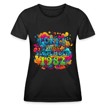 Funky Birthday: September 1982 - Psychadelic - Women's Functional T-Shirt - black - Front - AI Model Female 172 light (172cm)