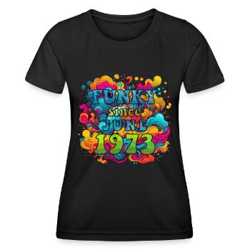 Funky Geburtstag: Juni 1973 - Psychadelic - Frauen Funktions-T-Shirt - Schwarz - Vorne - AI Model Female 172 light (172cm)