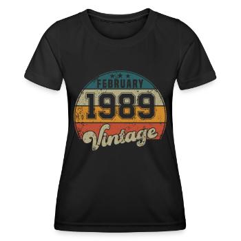 Anniversaire Vintage - Février 1989 - Idée cadeau - T-shirt sport Femme - noir - Devant - AI Model Female 172 light (172cm)