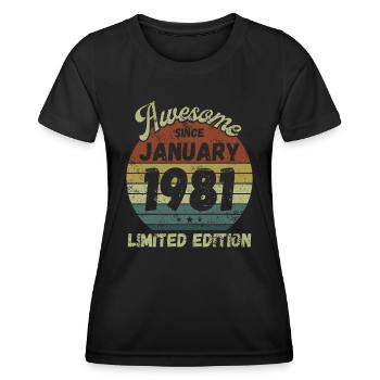 Awesome since January 1981 - Geburtstag - Frauen Funktions-T-Shirt - Schwarz - Vorne - AI Model Female 172 light (172cm)