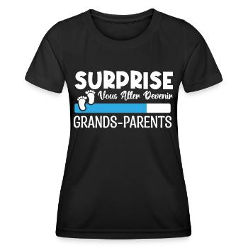 annonce grossesse grands parents. devenir grands. - T-shirt sport Femme - noir - Devant - AI Model Female 172 light (172cm)