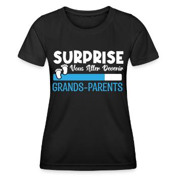 annonce grossesse grands parents. devenir grands. - T-shirt sport Femme - noir - Devant - AI Model Female 172 light (172cm)