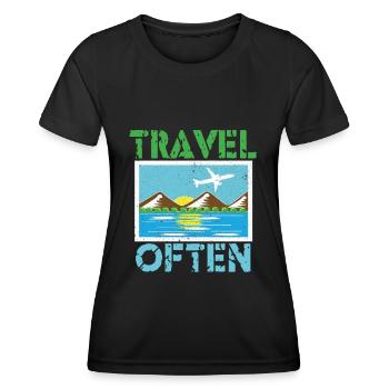 Travel, Travel, Vacation, Vacation, Traveling - Women's Functional T-Shirt - black - Front - AI Model Female 172 light (172cm)