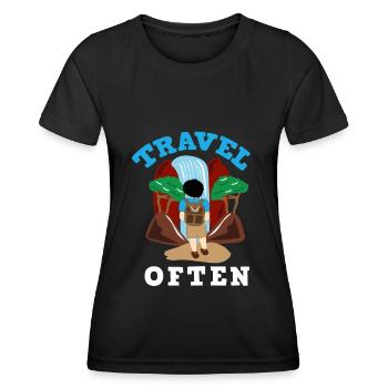 Travel, Travel, Vacation, Vacation, Traveling - Women's Functional T-Shirt - black - Front - AI Model Female 172 light (172cm)