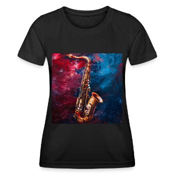 Saxophon - Frauen Funktions-T-Shirt - Schwarz - Vorne - AI Model Female 172 light (172cm)