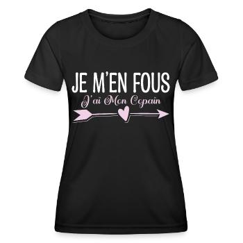 Je m'en fous j'ai mon copain. Cadeau copain copine - T-shirt sport Femme - noir - Devant - AI Model Female 172 light (172cm)